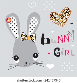 childish pattern with bunny girl vector illustration