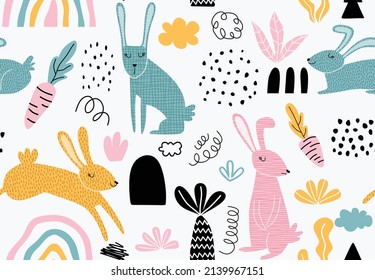 childish pattern with bunny. vector illustration