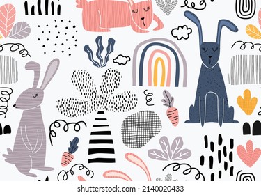 childish pattern with bunny. vector illustration