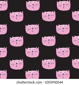 Childish pattern with cat animal faces. Creative nursery background. Perfect for kids design, fabric, wrapping, wallpaper, textile, apparel