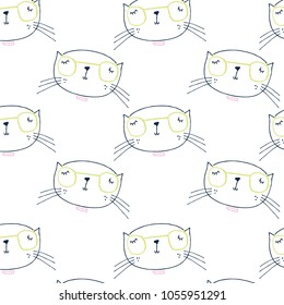 Childish pattern with cat animal faces. Creative nursery background. Perfect for kids design, fabric, wrapping, wallpaper, textile, apparel