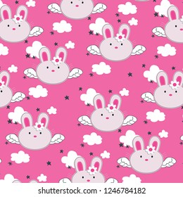 Childish pattern with cat animal faces. Creative nursery background. Perfect for kids design, fabric, wrapping, wallpaper, textile, apparel