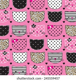 childish pattern with cat head vector illustration