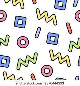 Childish pattern with colorful curves and geometric shapes. Pattern for textiles, wrapping paper and backgrounds.	
