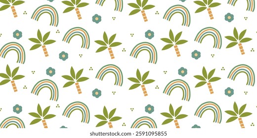 Childish pattern with cute elements seamless pattern for backgrounds, presentations, wrapping papers, prints, artworks. Vector illustration