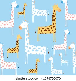   childish pattern with cute giraffe and hand drawn shapes.Creative kids texture for fabric, wrapping, textile, wallpaper, apparel. Vector illustration
