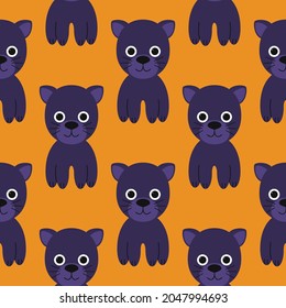Childish pattern of a cute little panther. Jungle animal. Cartoon character for kids print design, kids wear, baby shower celebration, greeting, invitation card. Flat vector illustration.