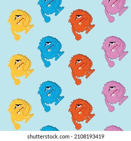 Childish  pattern with cute monsters on blue background. Vector texture for children clothes, fabrics, textiles