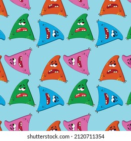 Childish  pattern with cute monsters on blue background. Vector texture for children clothes, fabrics, textiles