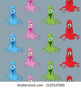 Childish  pattern with cute monsters on gray background. Vector texture for children clothes, fabrics, textiles
