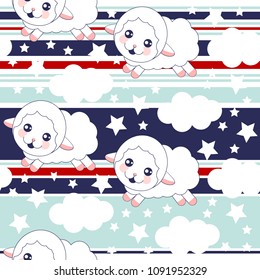 Childish  pattern with cute sheeps on Abstract vector striped pattern with colored horizontal parallel stripes. Perfect for kids apparel,fabric, textile, nursery decoration,wrapping paper