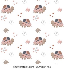 Childish pattern with a cute turtle. For children's wallpapers, posters, cards, gift paper and more.