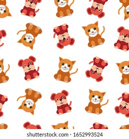 Childish pattern design with cute dogs and cats. Childish background with dogs and cats. Seamless childish pattern