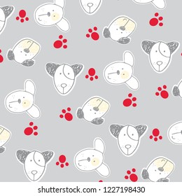 Childish pattern with dog animal faces. Creative nursery background. Perfect for kids design, fabric, wrapping, wallpaper, textile, apparel