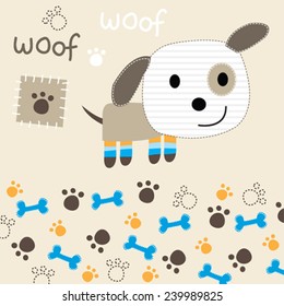 childish pattern with dog and paw and bone