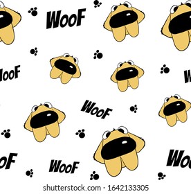 Childish pattern with dogs woof and paws