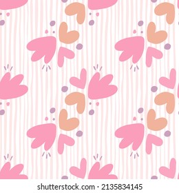 Childish pattern with flowers seamless pattern. Creative abstract heart shape wallpaper. Design for fabric, textile print, surface, wrapping, cover, greeting card. Vector illustration