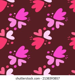 Childish pattern with flowers seamless pattern. Creative abstract heart shape wallpaper. Design for fabric, textile print, surface, wrapping, cover, greeting card. Vector illustration