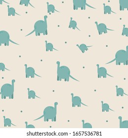 Childish pattern for girls and boys. Cute dinosaurs on the bright background. 