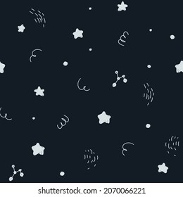 Childish pattern with space sky. Space. Stars. Seamless pattern for fabric, paper, wrapping, clothing, textile, wallpaper. Vector illustration