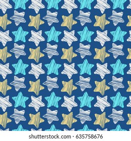Childish pattern with stars, vector. Seamless texture with cute stars. Water and sand colors, beach theme. Use for textile patterns, packaging design, wrapping paper, wallpaper, backdrop and more