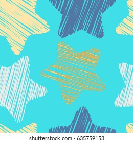 Childish pattern with stars, vector. Seamless texture with cute stars. Water and sand colors, beach theme. Use for textile patterns, packaging design, wrapping paper, wallpaper, backdrop and more