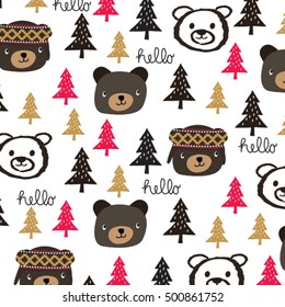 childish pattern with teddy bear background, wrapping paper, Christmas pattern with teddy bear vector illustration