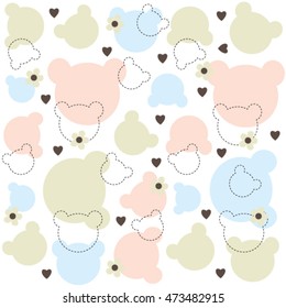 childish pattern with teddy bear heads vector illustration, baby shower card