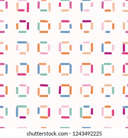 Childish Pattern with Trendy Brush Stroke Squares. Bright Pastel Seamless Vector Illustration. Creative Scandinavian Style Kids Texture