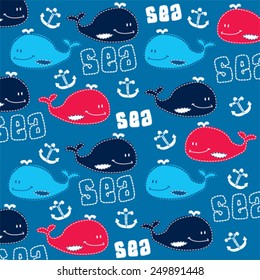 childish pattern with whale vector illustration