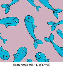 Childliches Muster mit Walen. Doodle Fisch für die Dekoration von Kindergewebe, Kleidung, Druckerzeugnisse. Cute-Design.