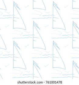 Childish pattern with yacht silhouette. Light summer travel adventure seamless pattern. Marine icon. Bright yacht, ship, sailboat, pattern. Retro boat transport pattern. Infinitely repeating motif.
