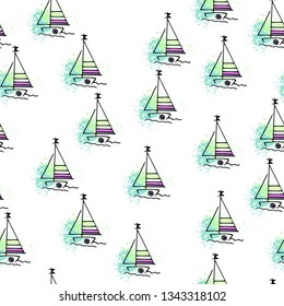 Childish pattern yachts silhouette on wave. Drawing Light summer travel sports seamless pattern. Marine icon sketch. Ship sailboat nautical. Prints Retro sailing transport. Infinitely repeating motif