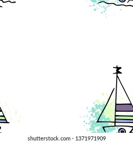 Childish pattern yachts silhouette on wave. Drawing Light summer travel sports seamless pattern. Marine icon sketch. Ship sailboat nautical. Prints Retro sailing transport. Infinitely repeating motif