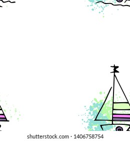 Childish pattern yachts silhouette on wave. Drawing Light summer travel sports seamless pattern. Marine icon sketch. Ship sailboat nautical. Prints Retro sailing transport. Infinitely repeating motif