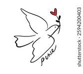 Childish pencil schematic primitive dove bird drawing talisman, baby style stylized pigeon, simple isolated clip-art, peace and love peaceful pacific kindness concept