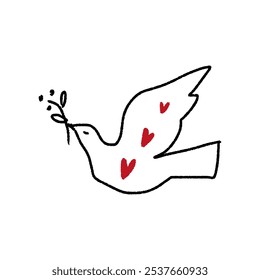 Kinderbleistift schematisch primitive Taube Vogelzeichnung, Babystil stilisierte Taube, einfache isolierte Clip-Art, Frieden und leben friedliche friedliche Freundlichkeit Konzept