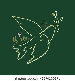 Childish pencil schematic primitive dove bird drawing talisman, baby style stylized pigeon, simple isolated clip-art, peace and love peaceful pacific kindness concept