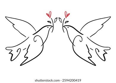 Childish pencil schematic primitive dove bird drawing talisman, baby style stylized pigeon, simple isolated clip-art, peace and love peaceful pacific kindness concept