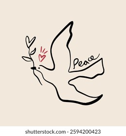 Childish pencil schematic primitive dove bird drawing talisman, baby style stylized pigeon, simple isolated clip-art, peace and love peaceful pacific kindness concept
