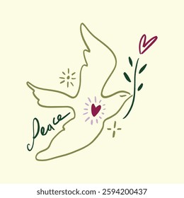 Childish pencil schematic primitive dove bird drawing talisman, baby style stylized pigeon, simple isolated clip-art, peace and love peaceful pacific kindness concept
