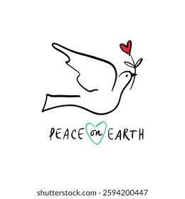 Childish pencil schematic primitive dove bird drawing talisman, baby style stylized pigeon, simple isolated clip-art, peace and love peaceful pacific kindness concept