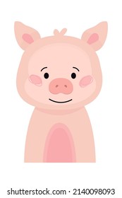 Childish Pig Cartoon Cute Animal. Vector illustration