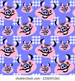 Childish pig pattern, seamless print for kids, cute animal nursery background