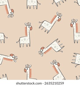 Childish and playful seamless pattern with cute giraffe. Vector illustration for kids or baby apparel,  textile, print, wrapping paper, kindergarten, nursery background and other