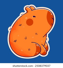 Childish plushy kawaii capybara sticker.