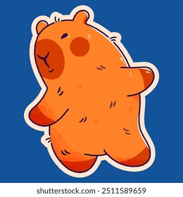 Childish plushy sticker kawaii capybara.