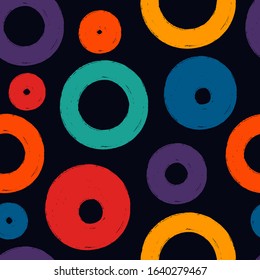 Childish polka dot seamless pattern. Simple geometric surface print. Repeated bubbles, circles motif. Retro style minimal freehand brush design texture. Handdrawn doodle vector abstract background