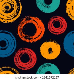 Childish polka dot seamless pattern. Simple geometric surface print. Repeated bubbles, circles motif. Retro style minimal freehand brush design texture. Handdrawn doodle vector abstract background