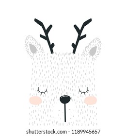 Childish print with lovely deer. Vector hand drawn illustration.